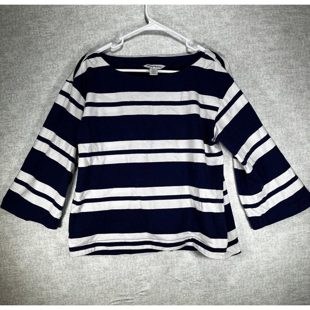 Tommy Bahama Blue White Striped French Bell Sleeve Knit Top Women’s Small